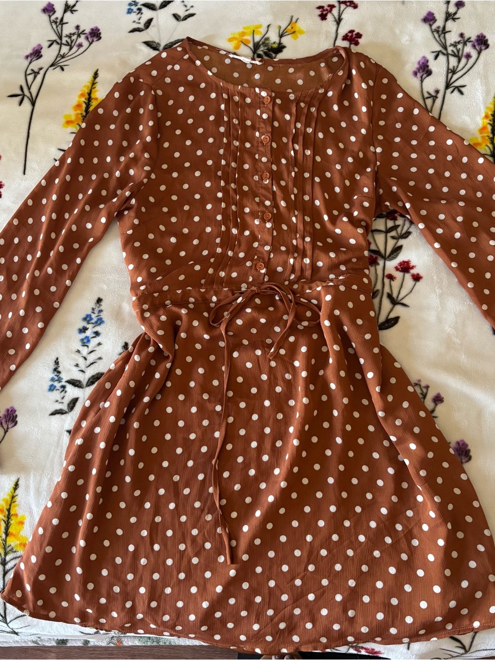Le Lis Rust Polka Dot Long-Sleeve Tie-Waist Dress